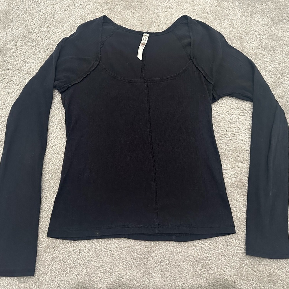 Intimately Free People Long Sleeve Tee in Black Size Medium